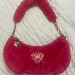Juicy Couture Pink Faux Fur Bag with Heart Emblem